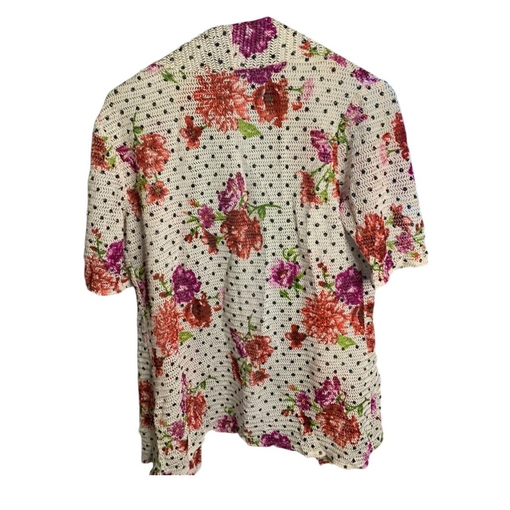 J.M. Fleurette Floral Polka Dot Mesh Open Front Cardigan Short Sleeve Large - Picture 2 of 6